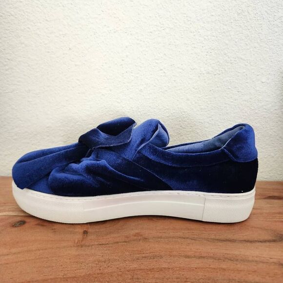 j/slides NYC size 9 velvet navy blue slip on loafers exaggerated large bow tie - Picture 2 of 7